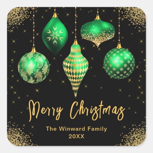 Elegant Green and Gold Ornament Christmas Vierkante Sticker (Voorkant)