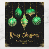 Elegant Green and Gold Ornament Christmas Wijn Etiket (Enkel label)