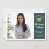 Elegant Green and Gold Photo Graduparty Kaart (Voorkant)