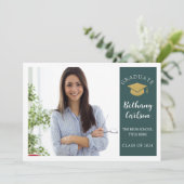 Elegant Green and Gold Photo Graduparty Kaart (Staand voorkant)