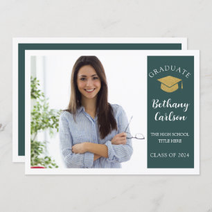 Elegant Green and Gold Photo Graduparty Kaart