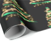 Elegant Green and Gold Ribbon Tree kerst Cadeaupapier (Rol Hoek)