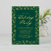 Elegant Green and Gold Snowflake Holiday Party Folie Uitnodiging (Staand Voorkant)