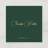 Elegant Green And Gold Text Script Premium Silk Vierkante Visitekaartje (Voorkant)