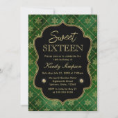 Elegant Green and Gold Winter Snowflakes Sweet 16 Kaart (Voorkant)
