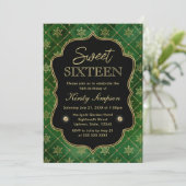 Elegant Green and Gold Winter Snowflakes Sweet 16 Kaart (Staand voorkant)