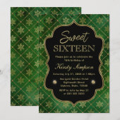 Elegant Green and Gold Winter Snowflakes Sweet 16 Kaart (Voorkant / Achterkant)