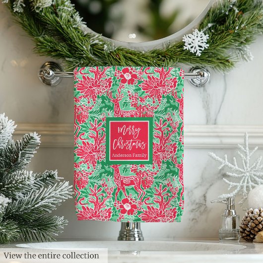 Elegant green and pink Christmas preppy towel set Bad Handdoek