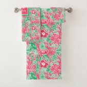 Elegant green and pink Christmas preppy towel set Bad Handdoek (Insitu)