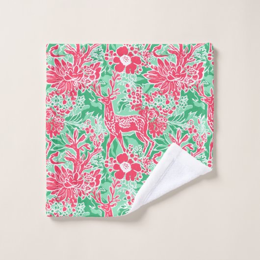 Elegant green and pink Christmas preppy towel set Bad Handdoek (Wasdoekje)