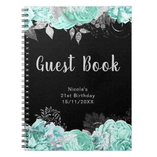 Elegant Green and Silver Flower Guest Book Notitieboek (Voorkant)