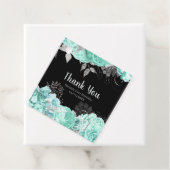 Elegant Green and Silver Flowers Birthday Party Bedankjes Labels (In situ)