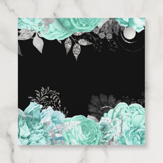 Elegant Green and Silver Flowers Birthday Party Bedankjes Labels (Achterkant)