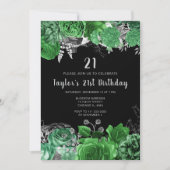 Elegant Green and Silver Flowers Birthday Party Kaart (Voorkant)