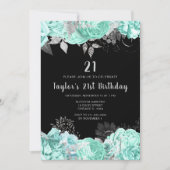 Elegant Green and Silver Flowers Birthday Party Kaart (Voorkant)