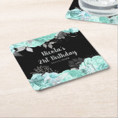 Elegant Green and Silver Flowers Birthday Party Kartonnen Onderzetters (Schuin)