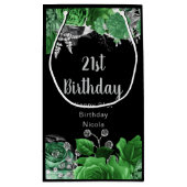 Elegant Green and Silver Flowers Birthday Party Klein Cadeauzakje (Achterkant)