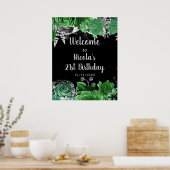 Elegant Green and Silver Flowers Birthday Party  Poster (Keuken)