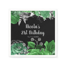 Elegant Green and Silver Flowers Birthday Party 