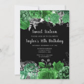 Elegant Green and Silver Flowers Sweet Sixteen Kaart (Voorkant)
