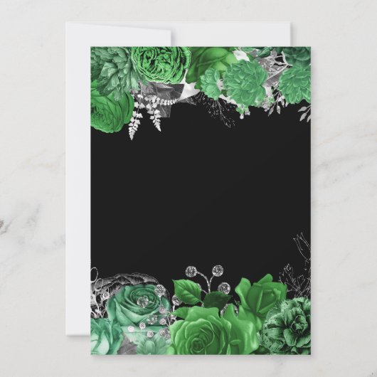 Elegant Green and Silver Flowers Sweet Sixteen Kaart (Achterkant)