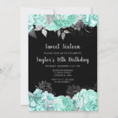 Elegant Green and Silver Flowers Sweet Sixteen Kaart (Voorkant)