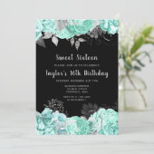 Elegant Green and Silver Flowers Sweet Sixteen Kaart (Staand voorkant)
