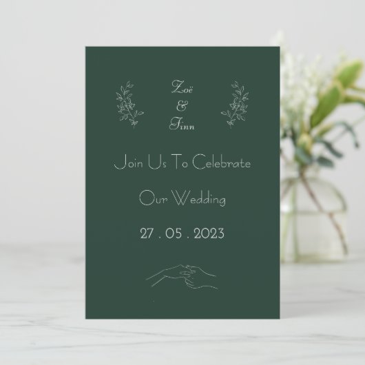 Elegant Green And White Floral Simple Invitation Kaart (Staand voorkant)