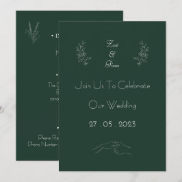 Elegant Green And White Floral Simple Invitation Kaart