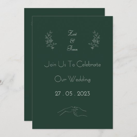 Elegant Green And White Floral Simple Invitation Kaart
