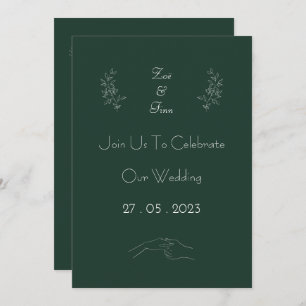 Elegant Green And White Floral Simple Invitation Kaart