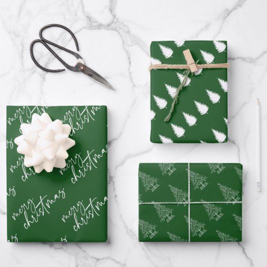 Elegant Green and White Kerstminimalist Inpakpapier Vel (Voorkant)