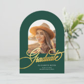 Elegant Green Arch Foto Afstuderen Aankondiging (Staand voorkant)