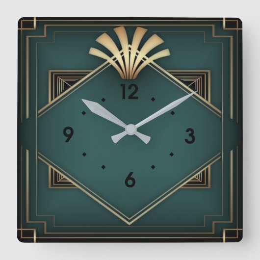 Elegant green Art Deco Vierkante Klok (Voorkant)