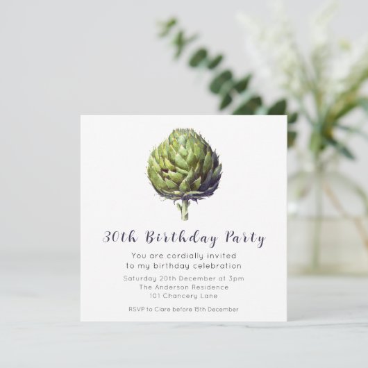 Elegant Green Artichoke BIrthday Uitnodiging (Staand voorkant)