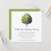Elegant Green Artichoke BIrthday Uitnodiging (Voorkant / Achterkant in situ)