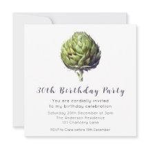 Elegant Green Artichoke BIrthday Uitnodiging