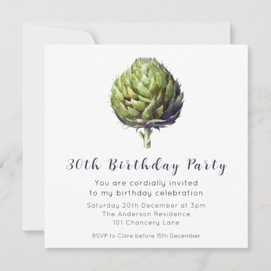 Elegant Green Artichoke BIrthday Uitnodiging (Voorkant)