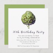 Elegant Green Artichoke BIrthday Uitnodiging