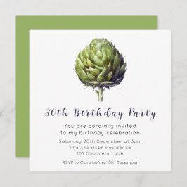 Elegant Green Artichoke BIrthday Uitnodiging