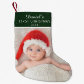 Elegant Green Baby Photo Custom Name Kleine Kerstsok (Voorkant)
