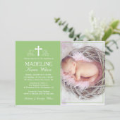 Elegant Green Baptism Photo Invitation Card Kaart (Staand voorkant)