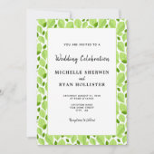 Elegant Green Basil Leaf Pattern Botanical Wedding Kaart (Voorkant)