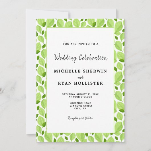 Elegant Green Basil Leaf Pattern Botanical Wedding Kaart (Voorkant)
