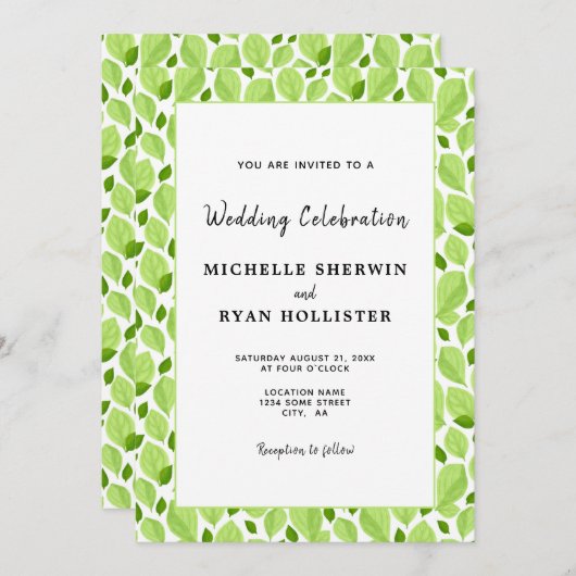 Elegant Green Basil Leaf Pattern Botanical Wedding Kaart (Voorkant / Achterkant)