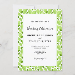 Elegant Green Basil Leaf Pattern Botanical Wedding Kaart
