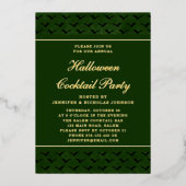 Elegant Green Bats Halloween Cocktail Party Gold Folie Uitnodiging (Voorkant)