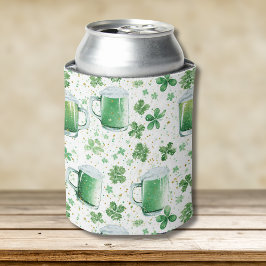 Elegant Green Beer Mugs and Shamrocks White Blikjeskoeler