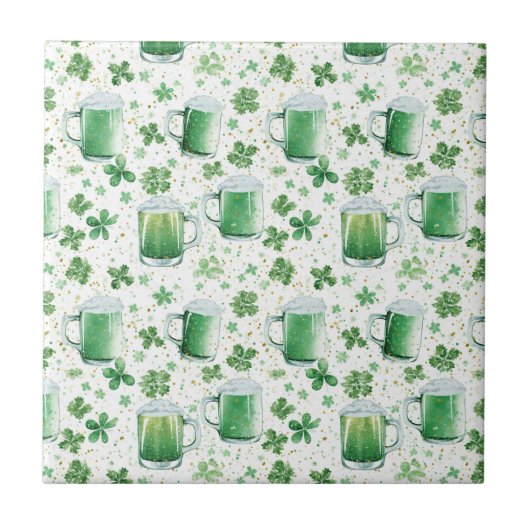 Elegant Green Beer Mugs and Shamrocks White Tegeltje (Voorkant)