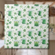 Elegant Green Beer Mugs and Shamrocks White